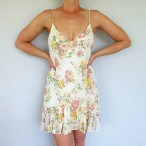 TOBI yellow pink floral spaghetti strap layered chiffon sun dress size small
